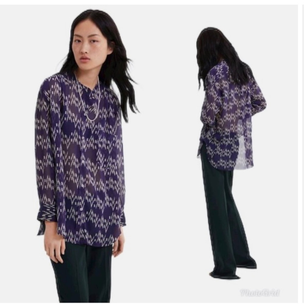 Zara Sheer blue, print blouse
